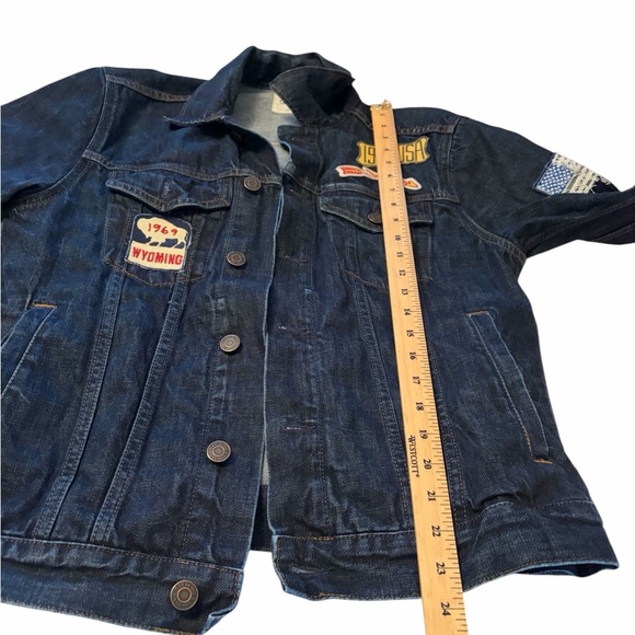 Gap Mens Trucker Jean Jacket-Three Patches on Front-Dark Indigo Color-Size Small - Picture 3 of 13